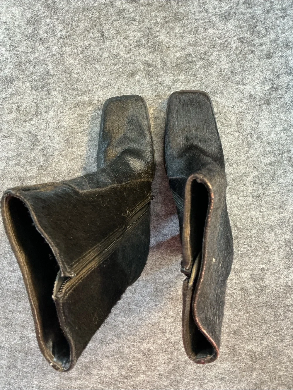 David Aaron Y2K Cowhide Black Square-Toe Mid-Calf Faux Fur Boots Size 8
